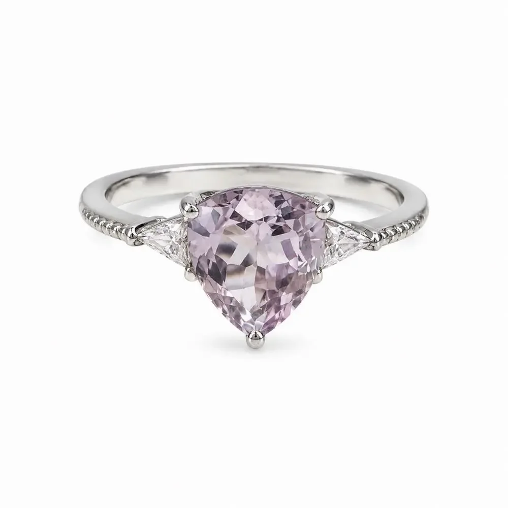925 Sterling Silver Lilac Tone Morganite Ring Size 9